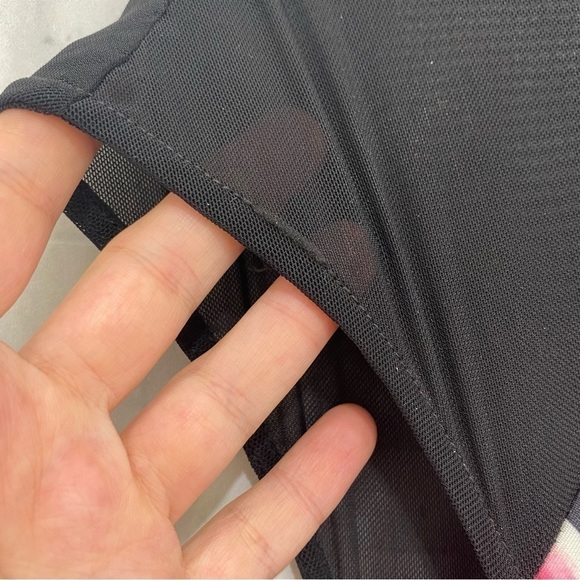 Adrianna Papell Pink Black Illusion Floral Mikado Gown Dress Formal Full Length - Picture 5 of 16